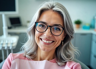 Smiling older woman in dental treatment chair